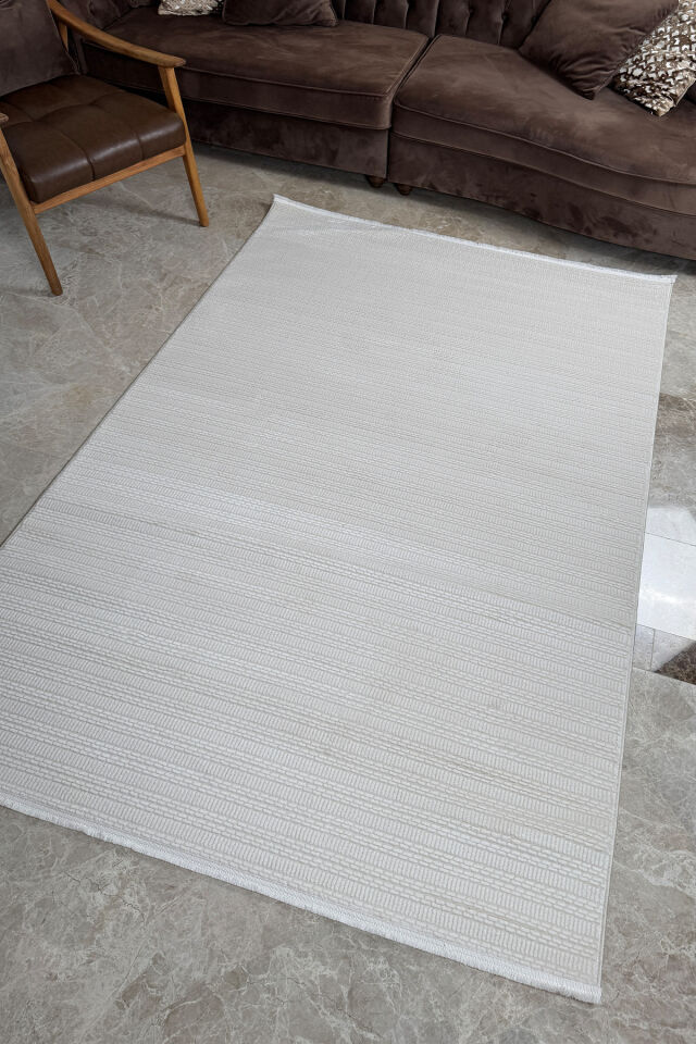 Enti Akik 8611 Krem - Çizgili Bohem Akrilik Halı