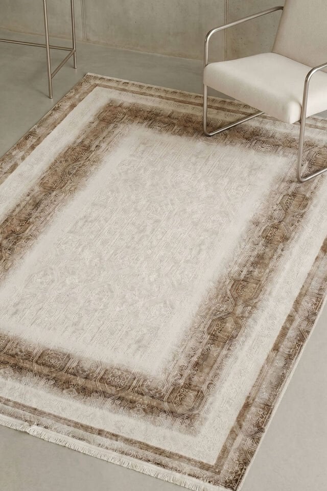 Romans Sembol 2904 Bej Halı Modern Çerçeveli Salon Halısı