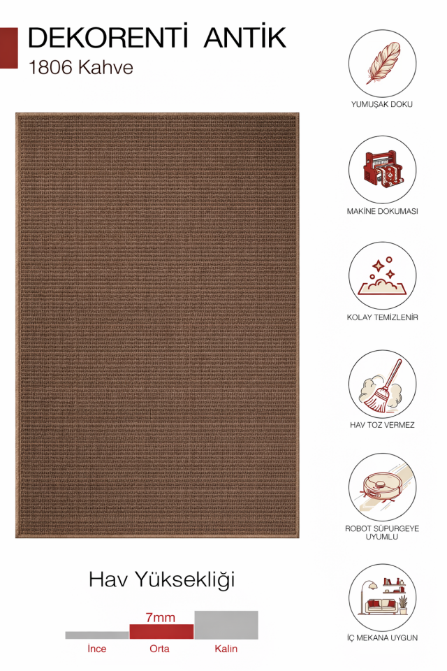Antik 1806 Kahve - Çoban Dikişli Jut Tabanlı Halı 200x290