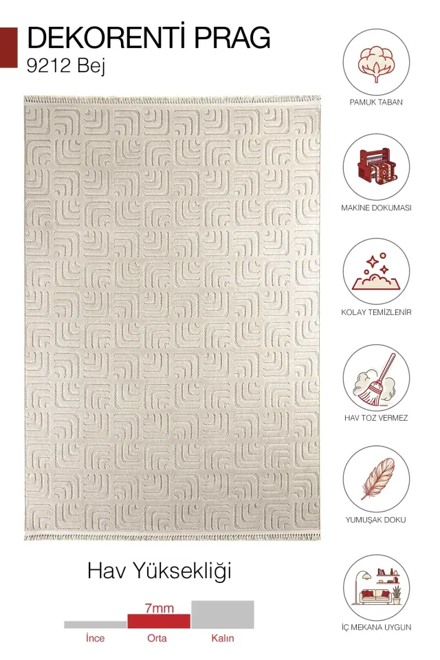 Dekorenti Prag 9212 Bej – Modern Örgü Saçaklı Yumuşak Tuşeli İskandinav Halı