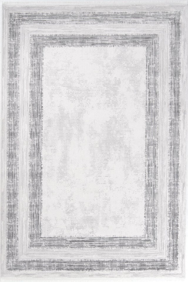 Romans Nita 1202 Gri - Çerçeveli Eskitme Desenli Akrilik Halı