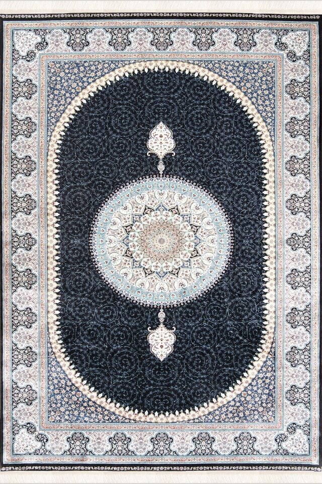 Romans Herat 2802 Mavi - Pamuk Tabanlı İpeksi Dokulu Göbekli Salon Halısı