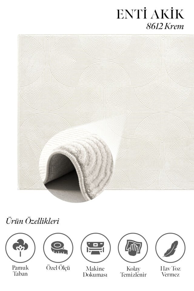 Enti Akik 8612 Krem - Modern Retro Geometrik Akrilik Halı