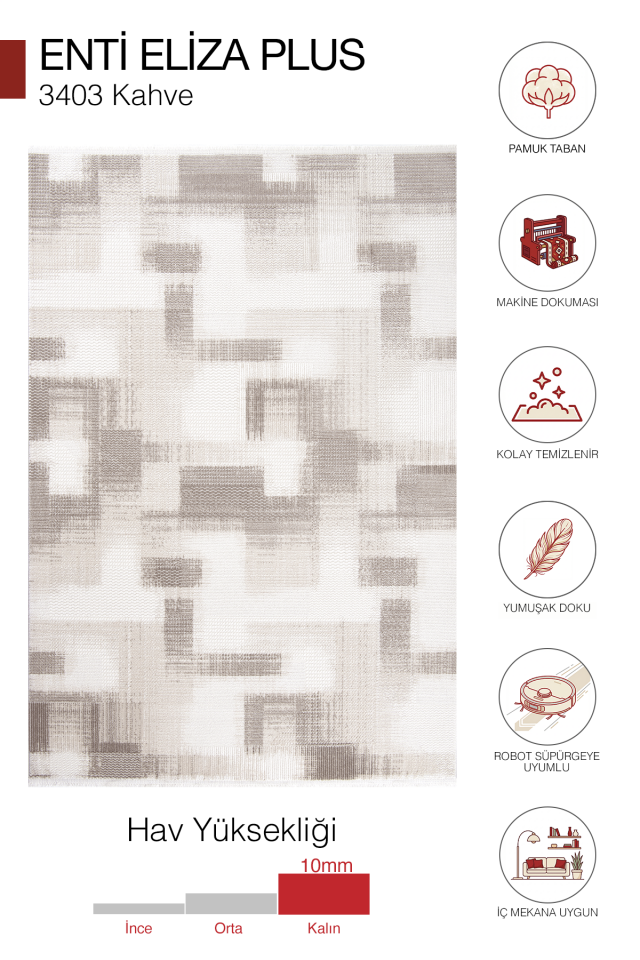 Eliza Plus 3403 Kahverengi - Rahat ve Modern Akrilik Halı 200x290