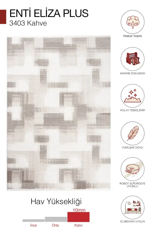 Enti Eliza Plus 3403 Kahverengi - Rahat ve Modern Akrilik Halı