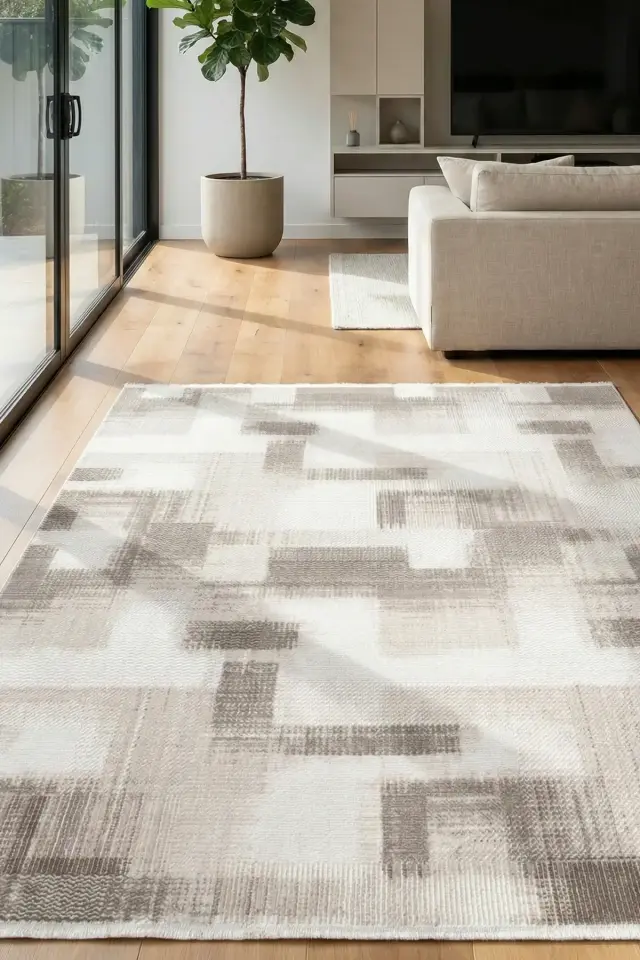 Eliza Plus 3401 Kahve | Modern Çerçeve Desenli Akrilik Halı