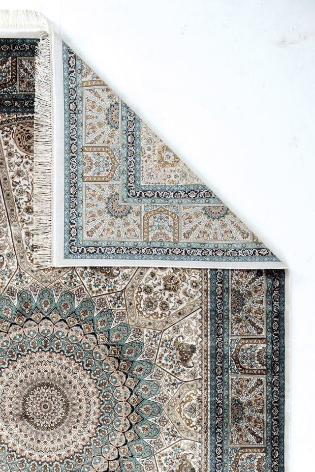 Romans Herat 2803 Mavi - Pamuk Tabanlı İpeksi Dokulu Göbekli Salon Halısı 240x340