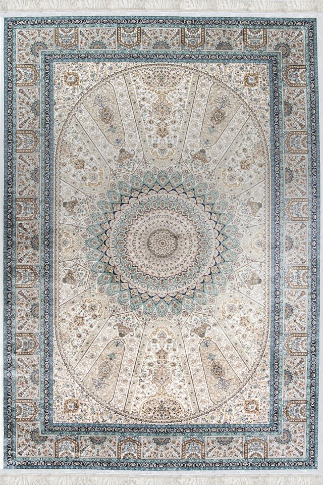 Romans Herat 2803 Mavi - Pamuk Tabanlı İpeksi Dokulu Göbekli Salon Halısı