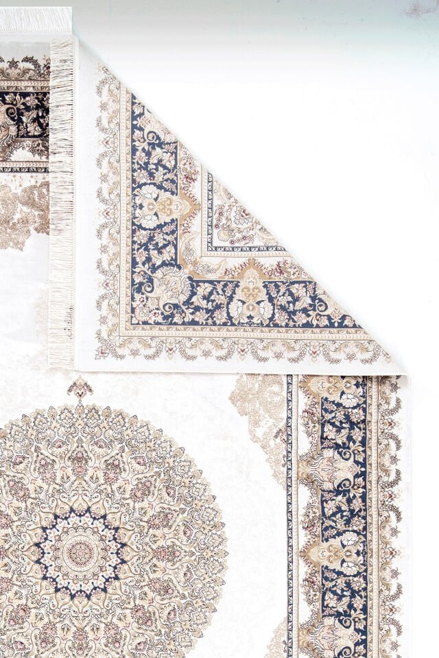 Romans Herat 2804 Mavi - Pamuk Tabanlı İpeksi Dokulu Göbekli Salon Halısı 240x340