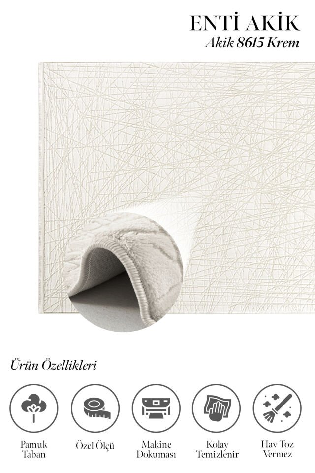 Enti Akik 8615 Krem - Soyut Çizgili Akrilik Halı