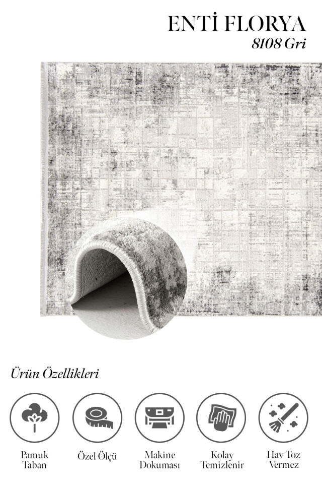 Enti Florya 8108 Gri Halı Eskitme Efektli Modern Halı