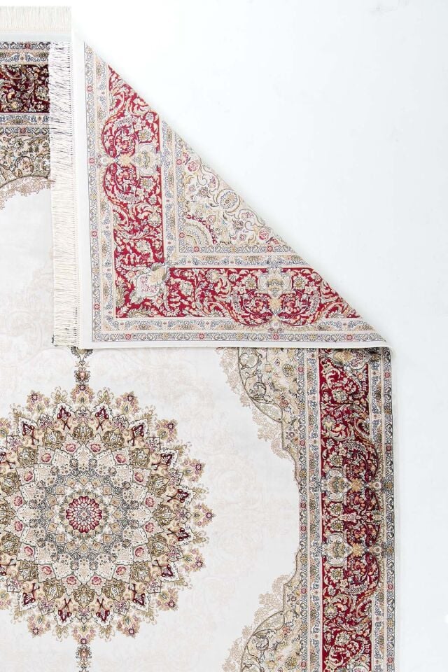 Romans Herat 2806 Krem Kırmızı - Pamuk Tabanlı İpeksi Dokulu Göbekli Salon Halısı 240x340