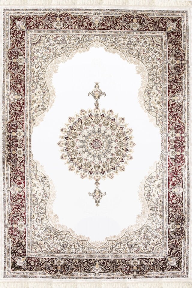 Romans Herat 2806 Krem Kırmızı - Pamuk Tabanlı İpeksi Dokulu Göbekli Salon Halısı 080x150