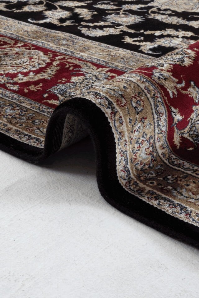 Romans Herat 2807 Siyah Kırmızı - Pamuk Tabanlı İpeksi Dokulu Çerçeveli Salon Halısı 200x300