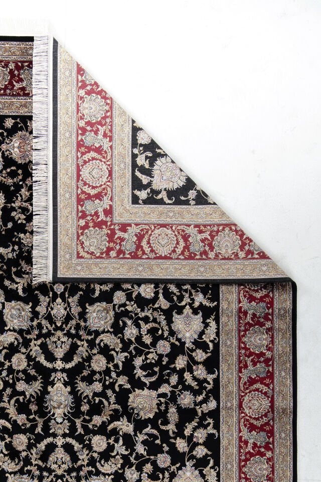 Romans Herat 2807 Siyah Kırmızı - Pamuk Tabanlı İpeksi Dokulu Çerçeveli Salon Halısı