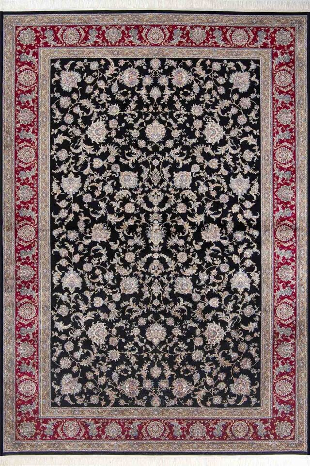 Romans Herat 2807 Siyah Kırmızı Halı - Pamuk Tabanlı İpeksi Dokulu Çerçeveli Salon Halısı