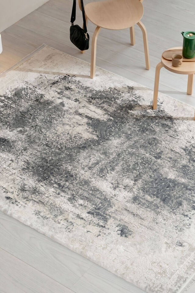 Romans Sembol 2908 Gri Halı - Eskitme Desenli Akrilik Salon Halısı