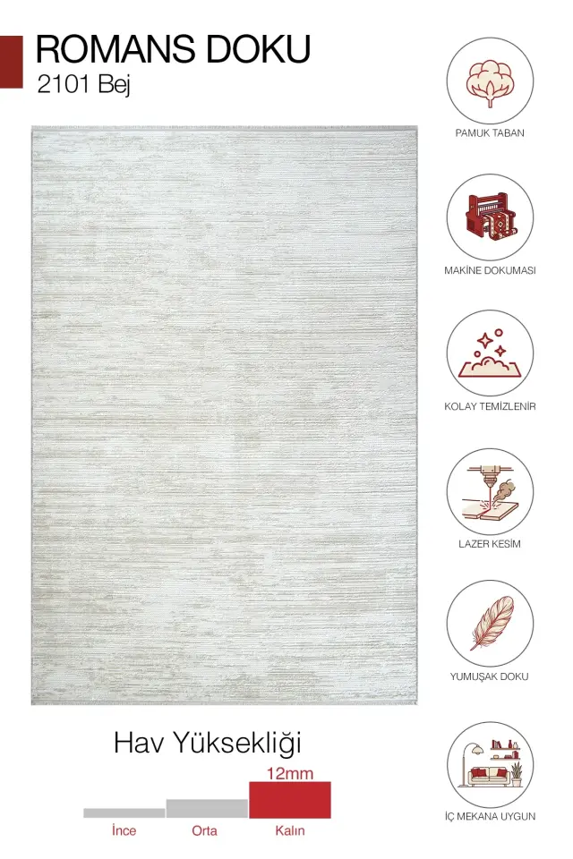 Romans Doku 2101 Bej Dokulu Akrilik Modern Salon Halısı