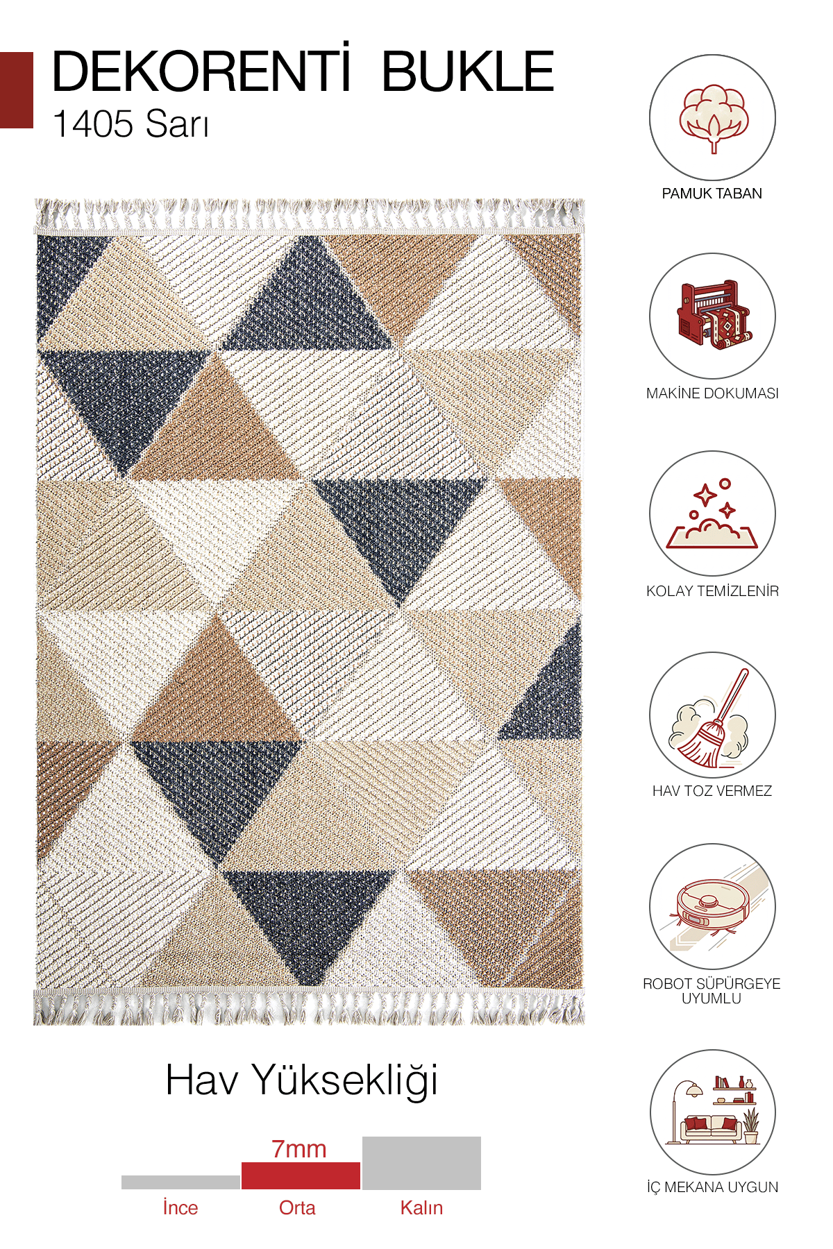 Bukle 1405 Sarı – Modern Geometrik Desenli Tozumaz Halı 160x230