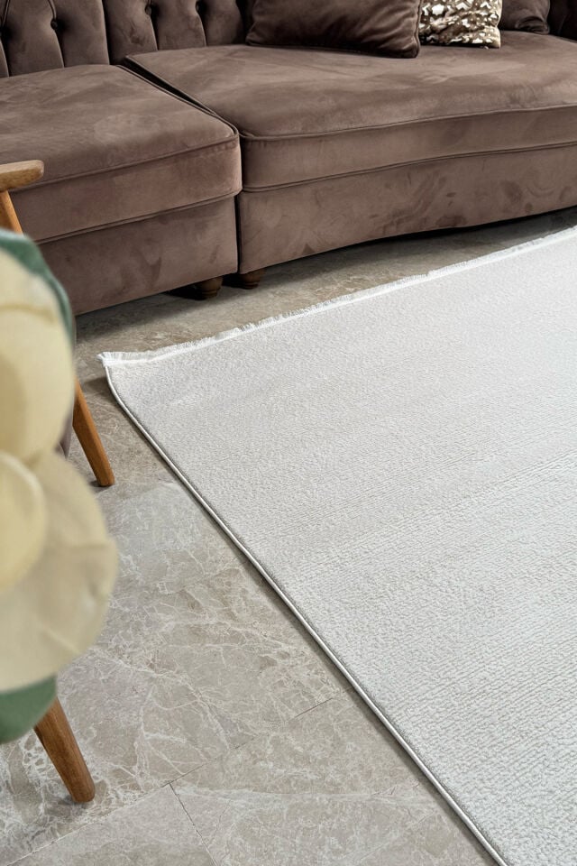 Enti Akik 8616 Krem Halı - Sade Bohem Akrilik Halı