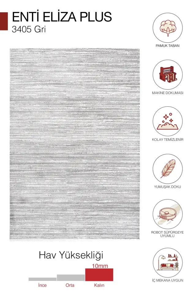Enti Eliza Plus 3405 Gri - Rahat ve Modern Akrilik Halı
