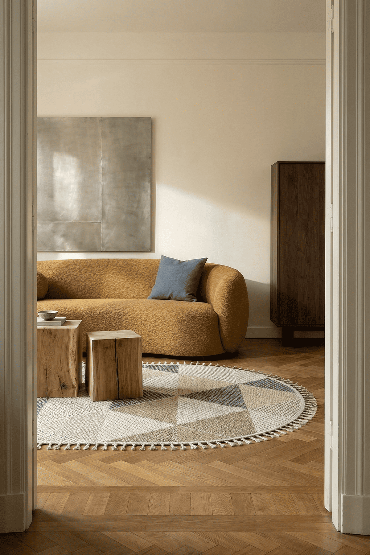 Dekorenti Bukle 1405 Sarı Oval – Geometrik Desenli Tozumaz Halı