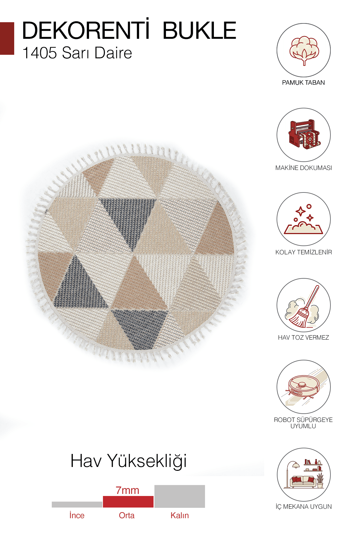 Dekorenti Bukle 1405 Sarı Daire – Modern Geometrik Desenli Tozumaz Halı