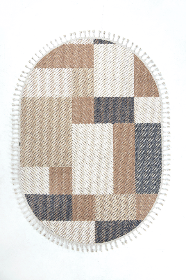 Bukle 1406 Sarı Oval – Modern Geometrik Desenli Tozumaz Halı 160x230