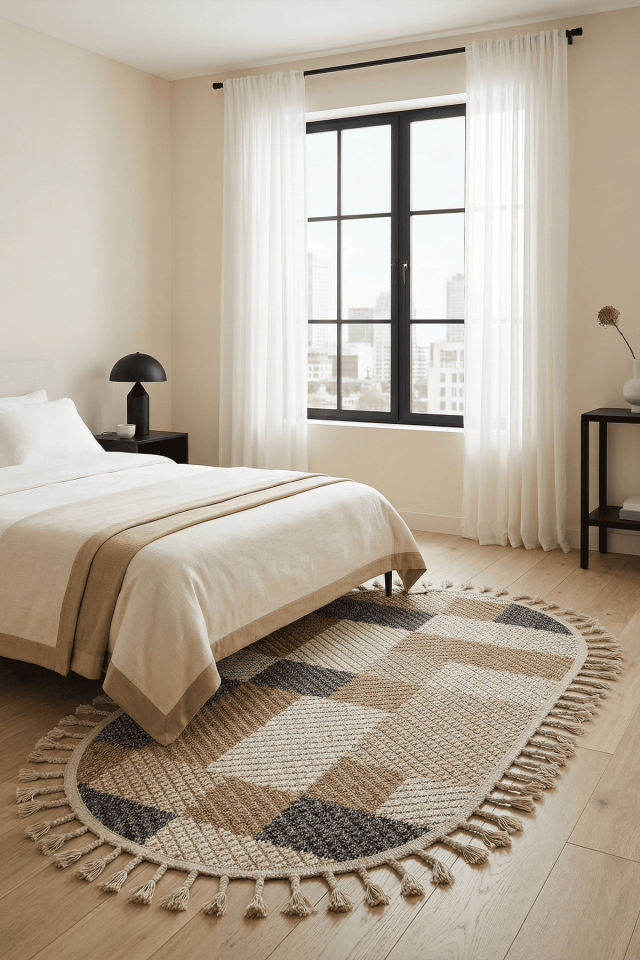 Dekorenti Bukle 1406 Sarı Oval – Geometrik Desenli Tozumaz Halı