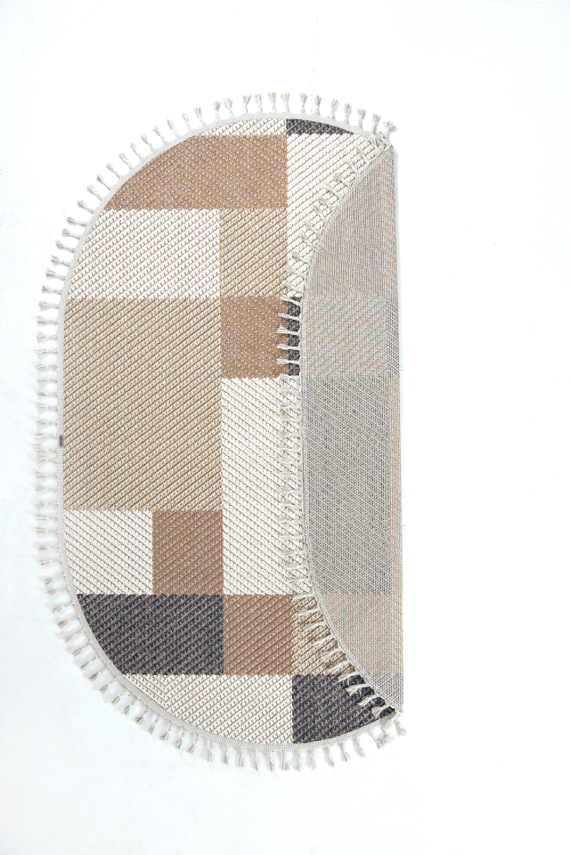 Dekorenti Bukle 1406 Sarı Oval – Geometrik Desenli Tozumaz Halı