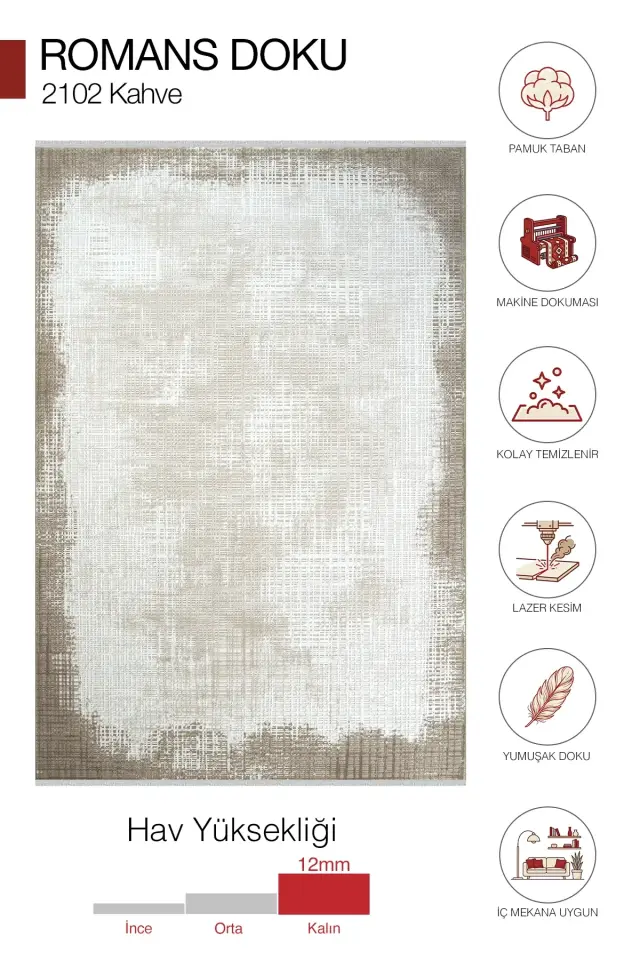 Romans Doku 2102 Kahverengi Çerçeveli Dokulu Modern Salon Halısı