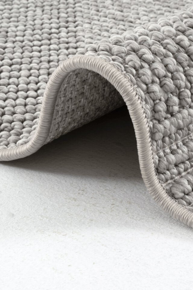 Dekorenti Vega 1456 Gri - Geometrik Desenli Örgü Saçaklı İskandinav Halı