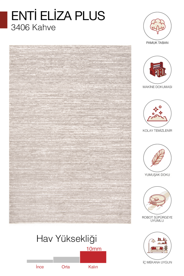 Eliza Plus 3406 Kahverengi - Rahat ve Modern Akrilik Halı 200x290