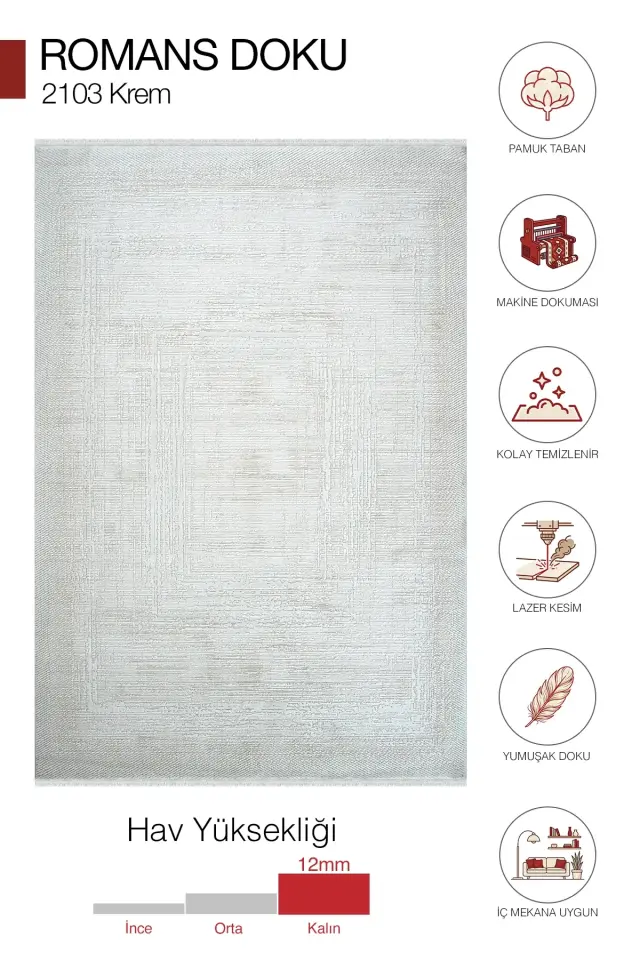Romans Doku 2103 Krem Çerçeve Desenli Akrilik Salon Halısı