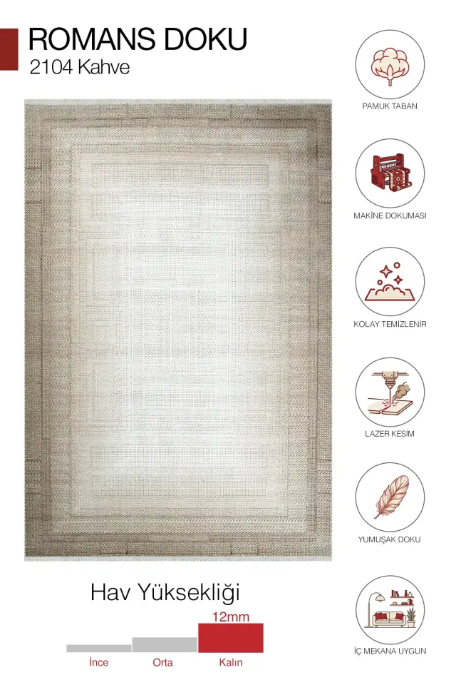 Romans Doku 2104 Kahverengi Bordürlü Akrilik Şık Salon Halısı