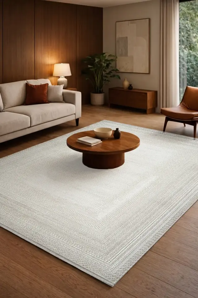 Romans Doku 2105 Bej İnce Motifli Çerçeveli Salon Halısı