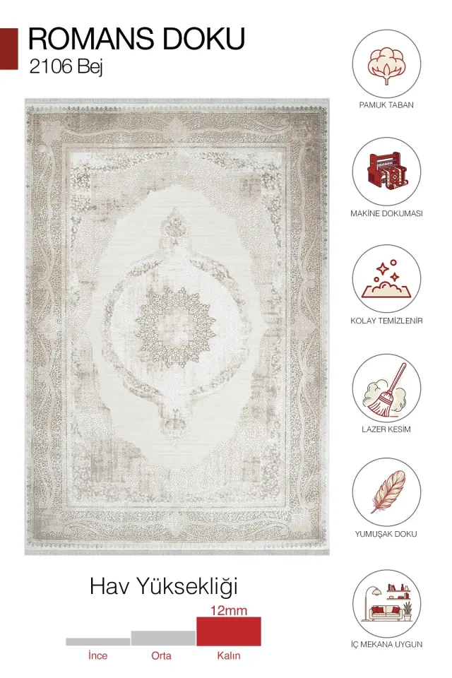 Romans Doku 2106 Bej Klasik Göbekli Akrilik Salon Halısı