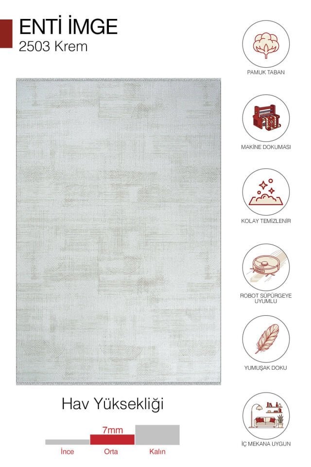 Enti İmge 2503 Krem Halı - Geometrik Desenli Halı