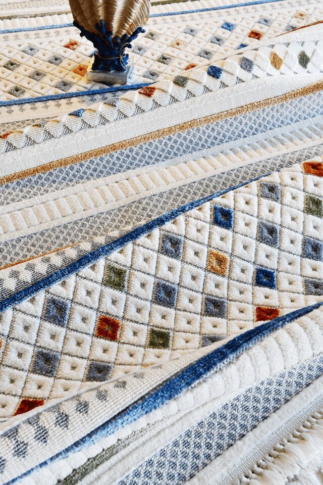 Dekorenti Polo 7801 Multi - Modern Etnik Çizgi Desenli Örgü Saçaklı Halı