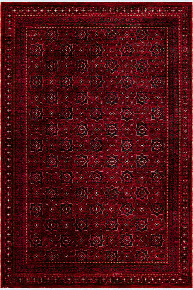 Enti Ahlat 2304 Kırmızı Siyah Etnik Desenli Salon Oturma Odası Halısı
