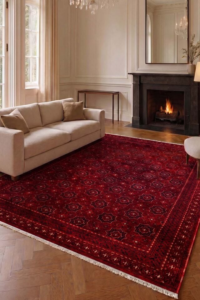 Enti Ahlat 2304 Kırmızı Siyah Etnik Desenli Salon Oturma Odası Halısı