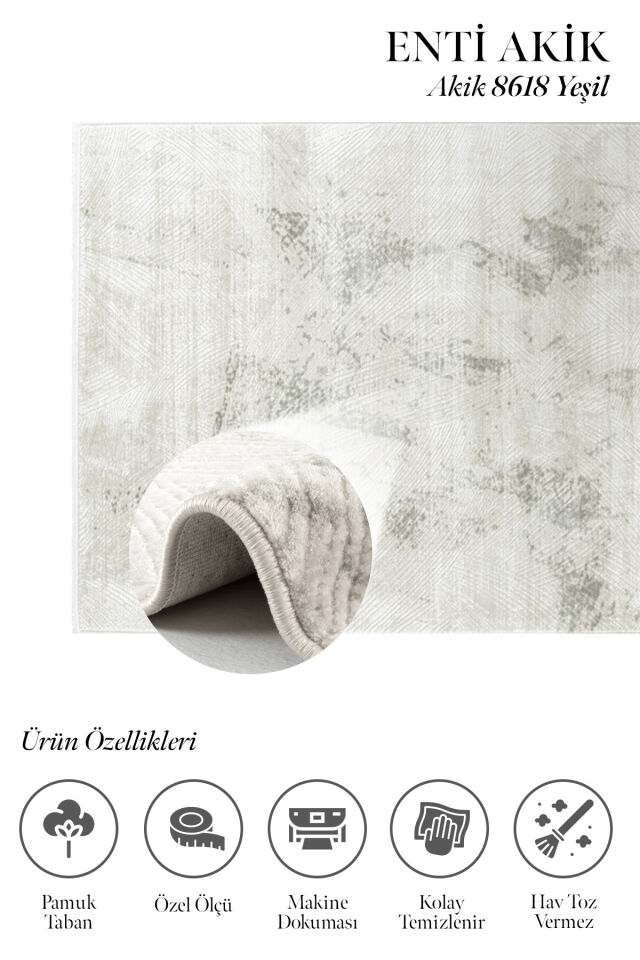 Enti Akik 8618 Yeşil - Dokulu Modern Akrilik Halı