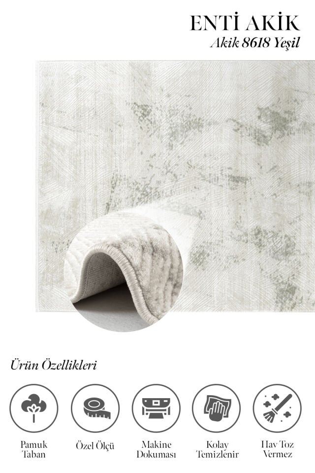 Enti Akik 8618 Yeşil - Dokulu Modern Akrilik Halı