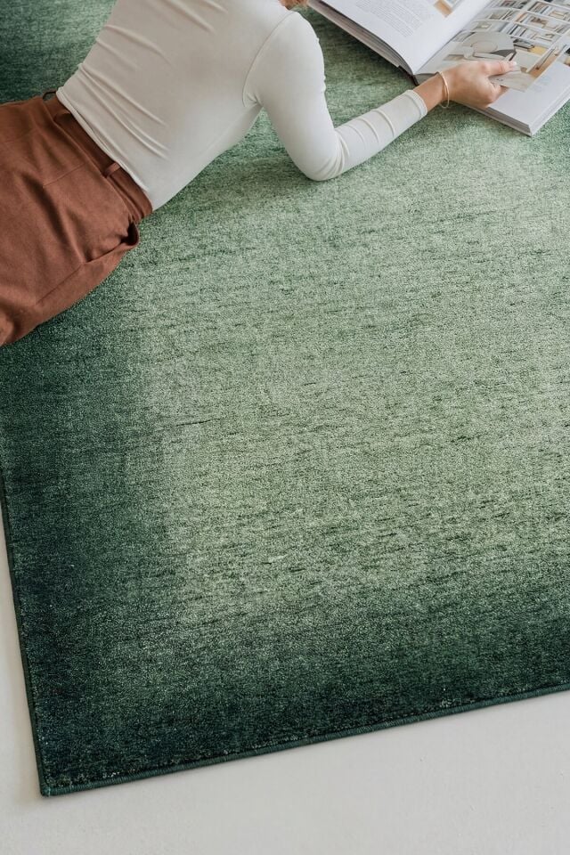 Etro 2707 Yeşil - Spor Saçaklı Polyester Çerçeveli Vintage Halı 200x290