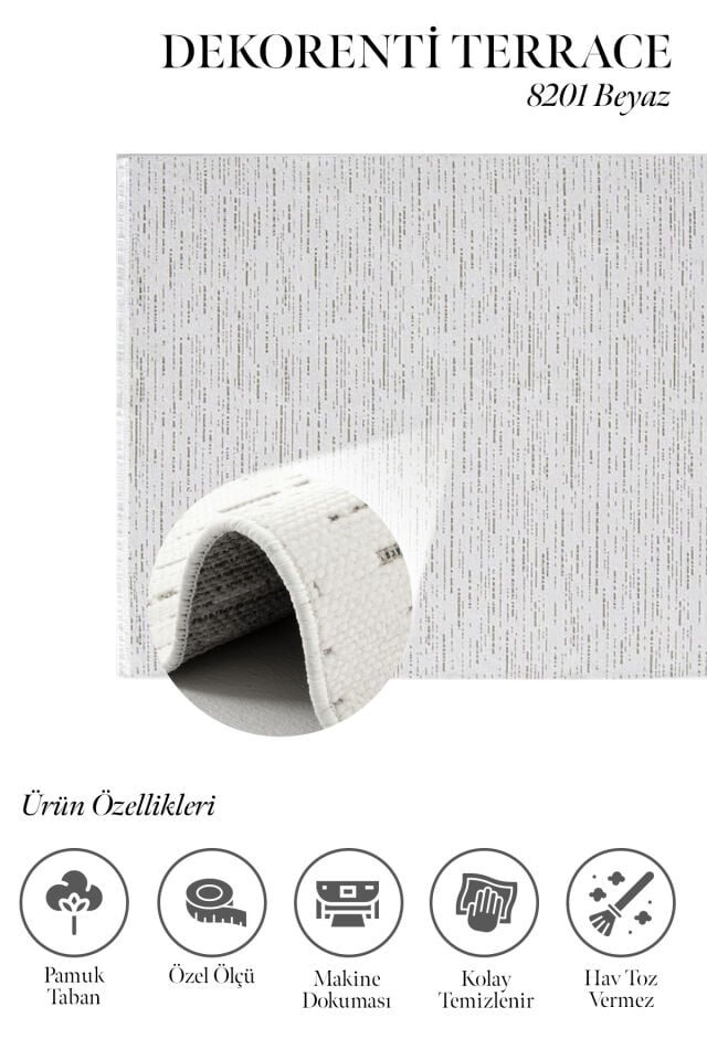 Dekorenti Terrace 8201 Beyaz Kaymaz Taban Modern Çizgili Halı