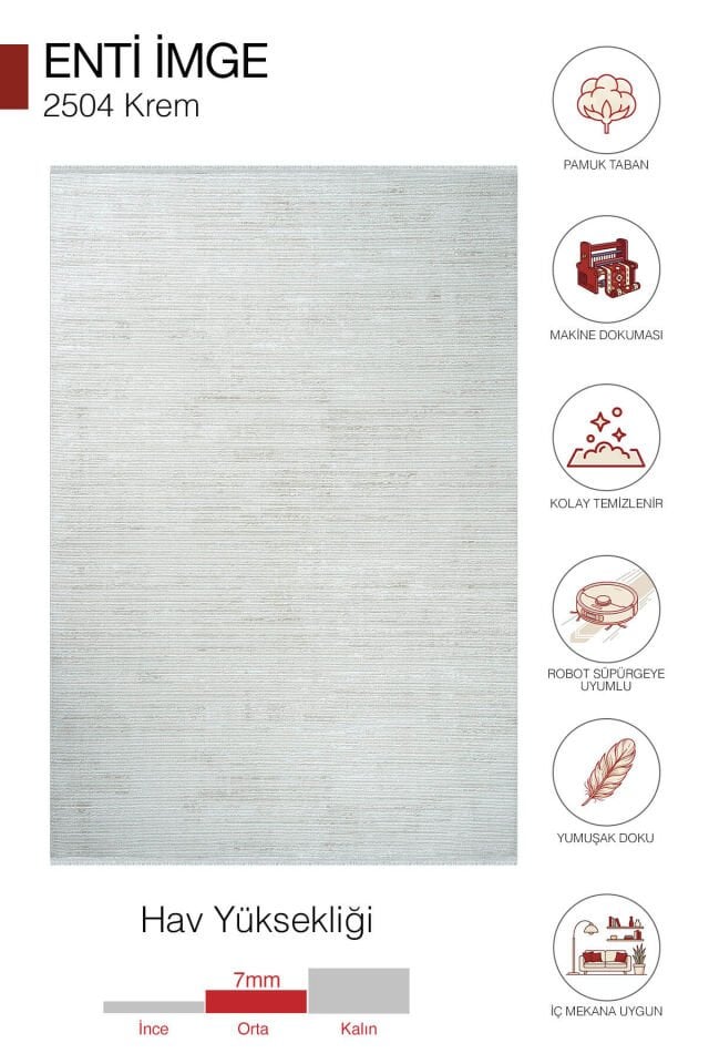 Enti İmge 2504 Krem Halı - Çizgili Modern Halı