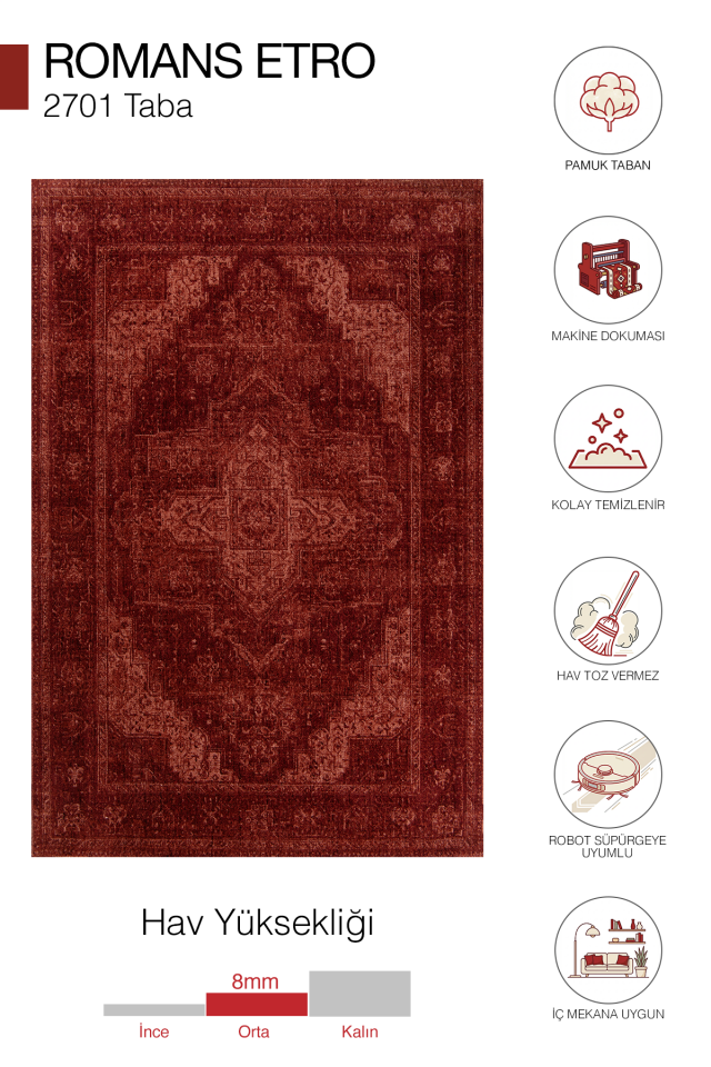 Romans Etro 2701 Taba - Spor Saçaklı Polyester Göbekli Vintage Halı