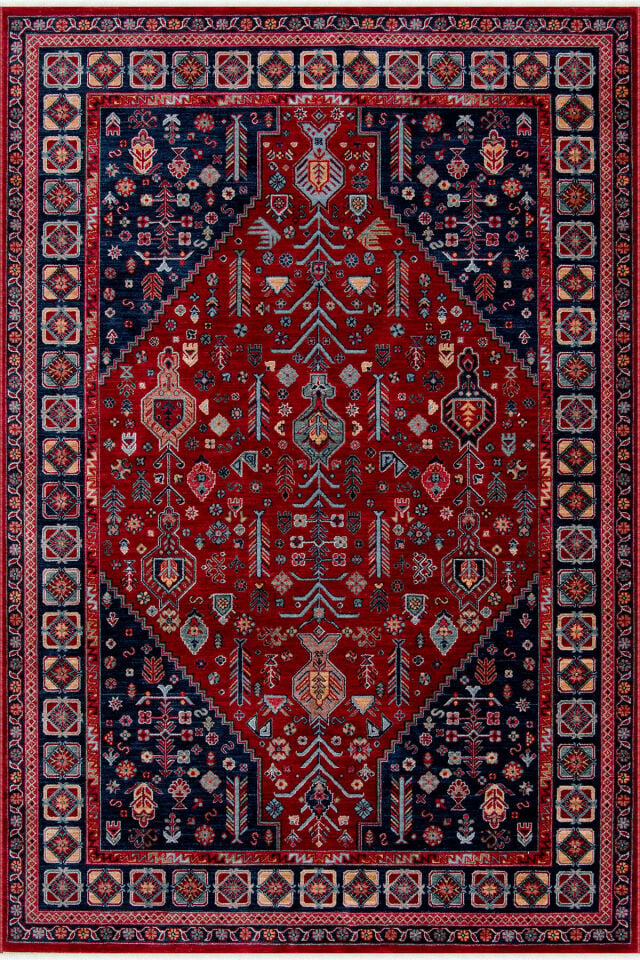 Ahlat 2306 Kırmızı Lacivert Etnik Desenli Salon Oturma Odası Halısı