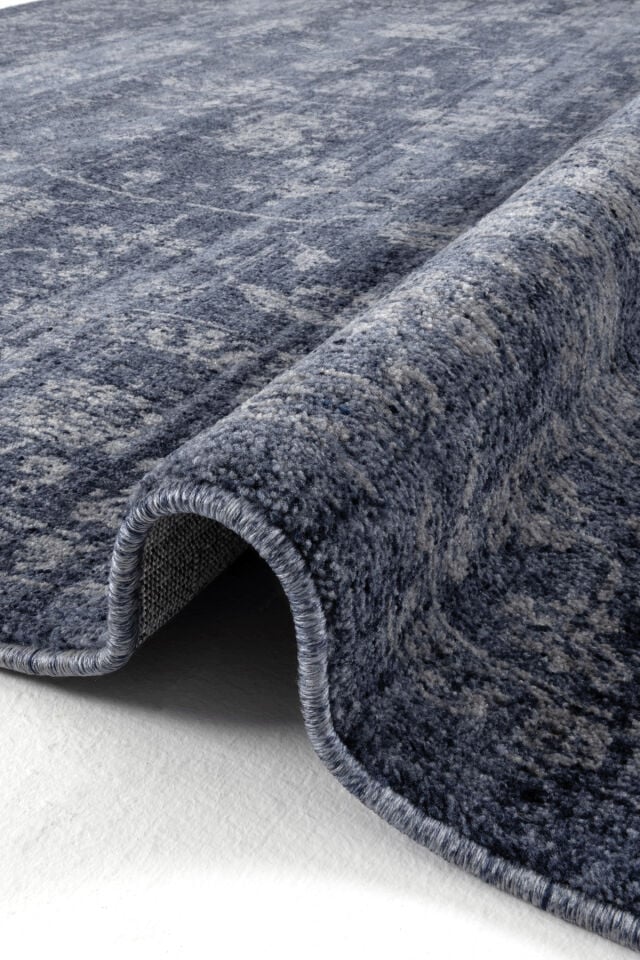 Romans Etro 2702 Mavi - Spor Saçaklı Polyester Çerçeveli Vintage Halı