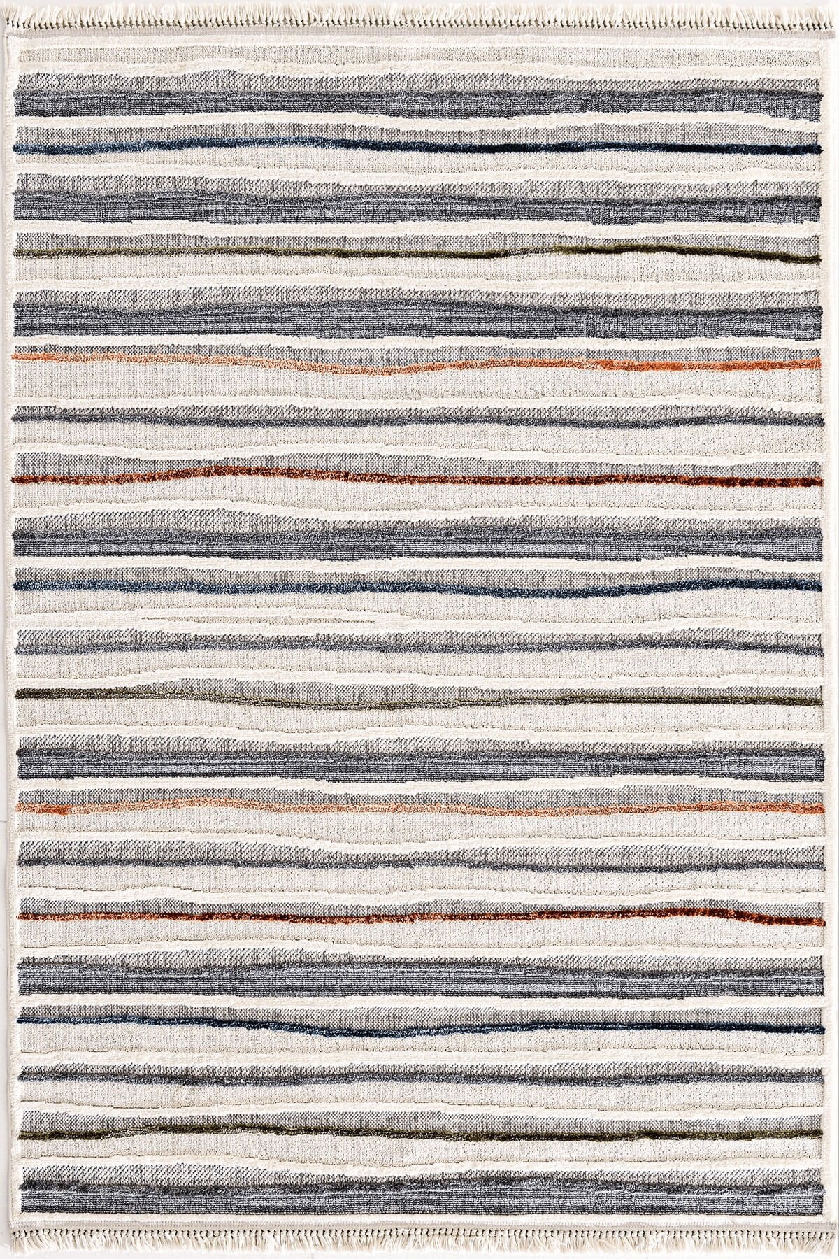 Dekorenti Polo 7803 Multi - Modern Renk Geçişli Çizgi Desenli Örgü Saçaklı Halı